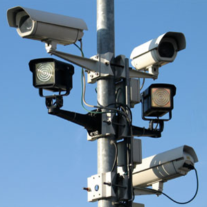 A jillion CCTV cameras on a pole, surveilling