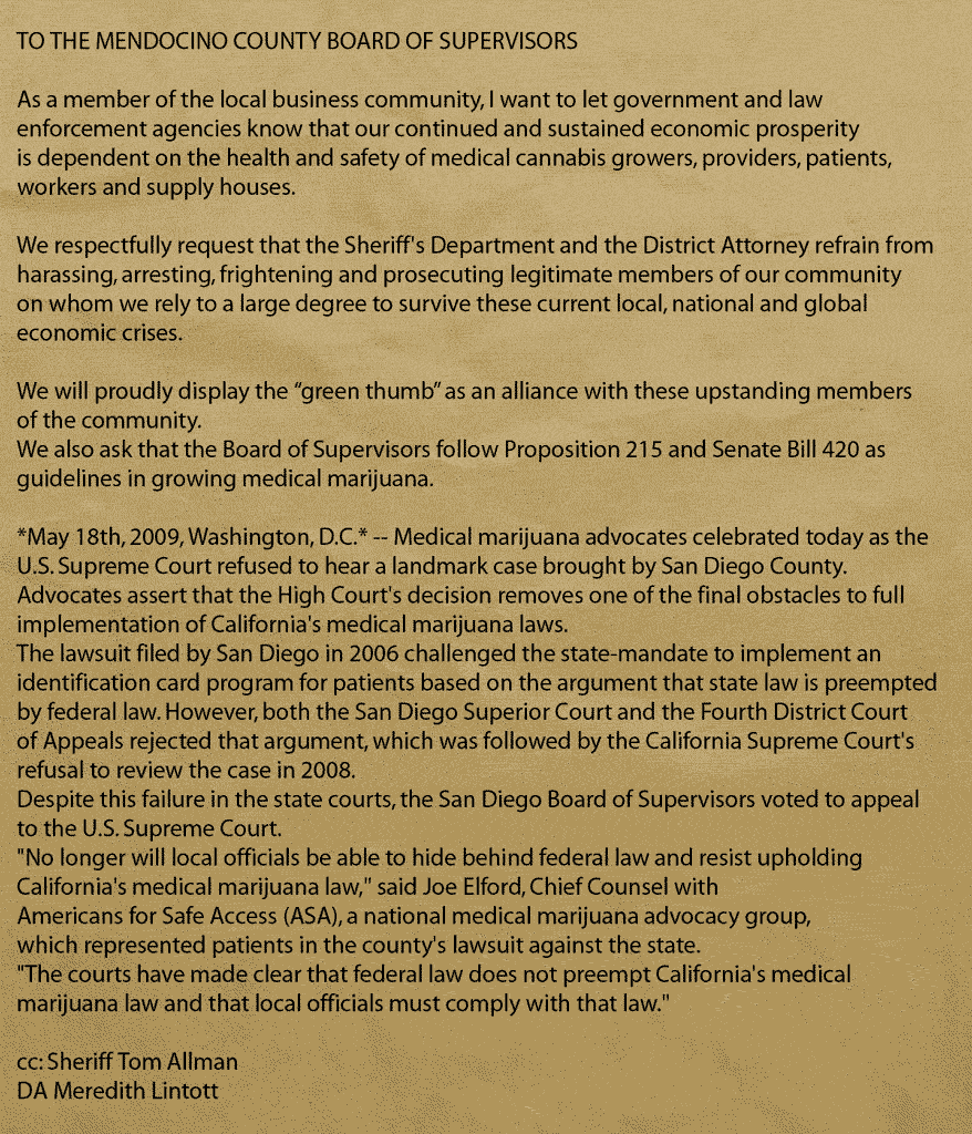 TO THE MENDOCINO COUNTY BOARD OF SUPERVISORS 